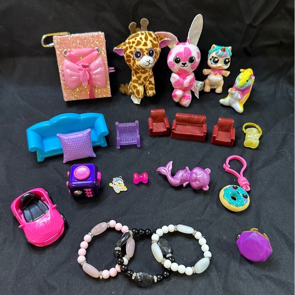 Other - Mixed Toy Lot Ty Beanie Boos Barbie Car Dollhouse Furniture Jewelry Fidget Cube